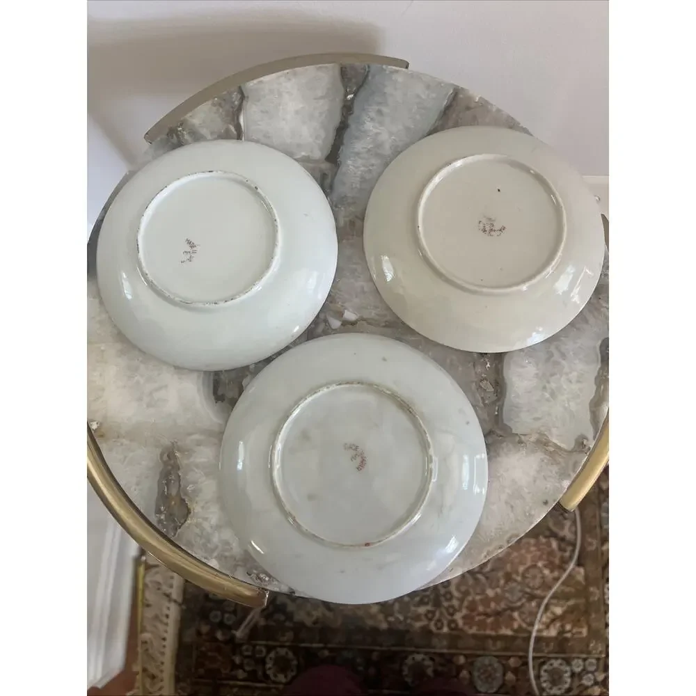 Set Of 3 Vtg Japanese Kutani Porcelain Geisha Saucer Plates Hand Painted 5.5”